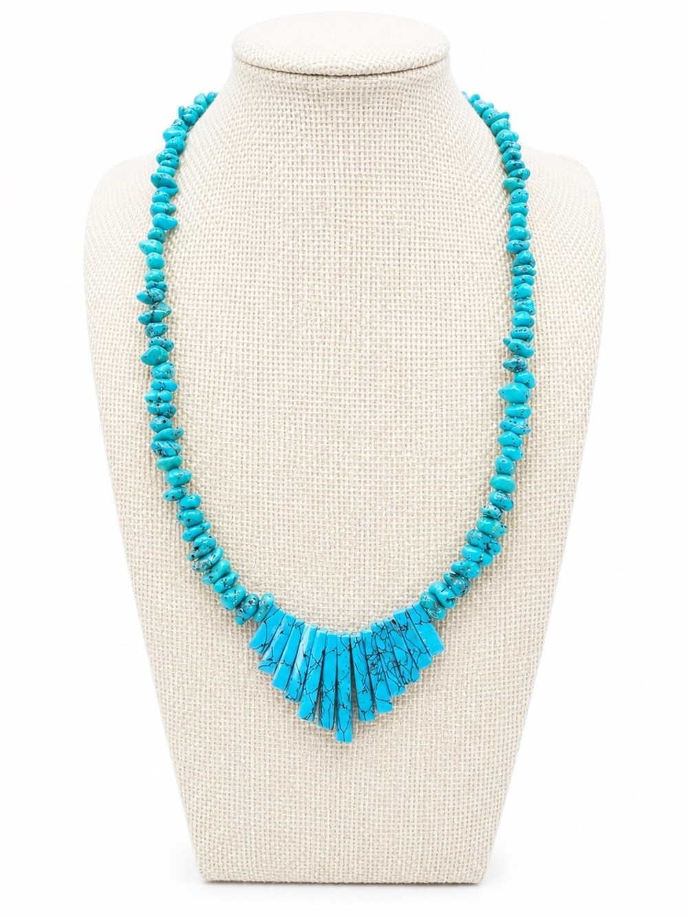 Turquoise Chip Bead Fan Pendant Statement Necklace Western Boho Southwestern